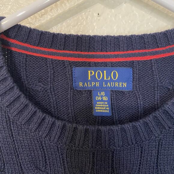 Polo Ralph Lauren Boys Large (14-16) Cable Knit Sweater Cotton Crewneck Blue - Picture 4 of 8
